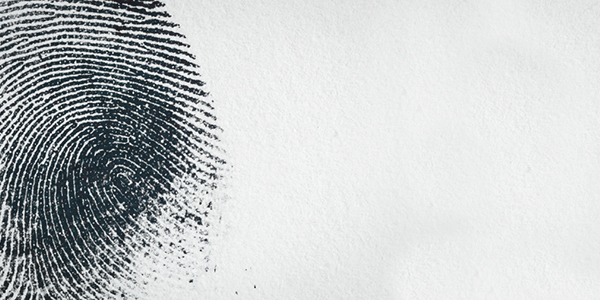 True Crime book club graphic banner depicting a fingerprint
