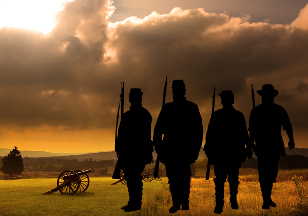 Civil War soldiers on a battlefield