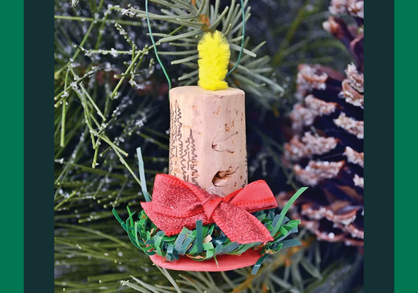 Wine cork holiday candle ornament