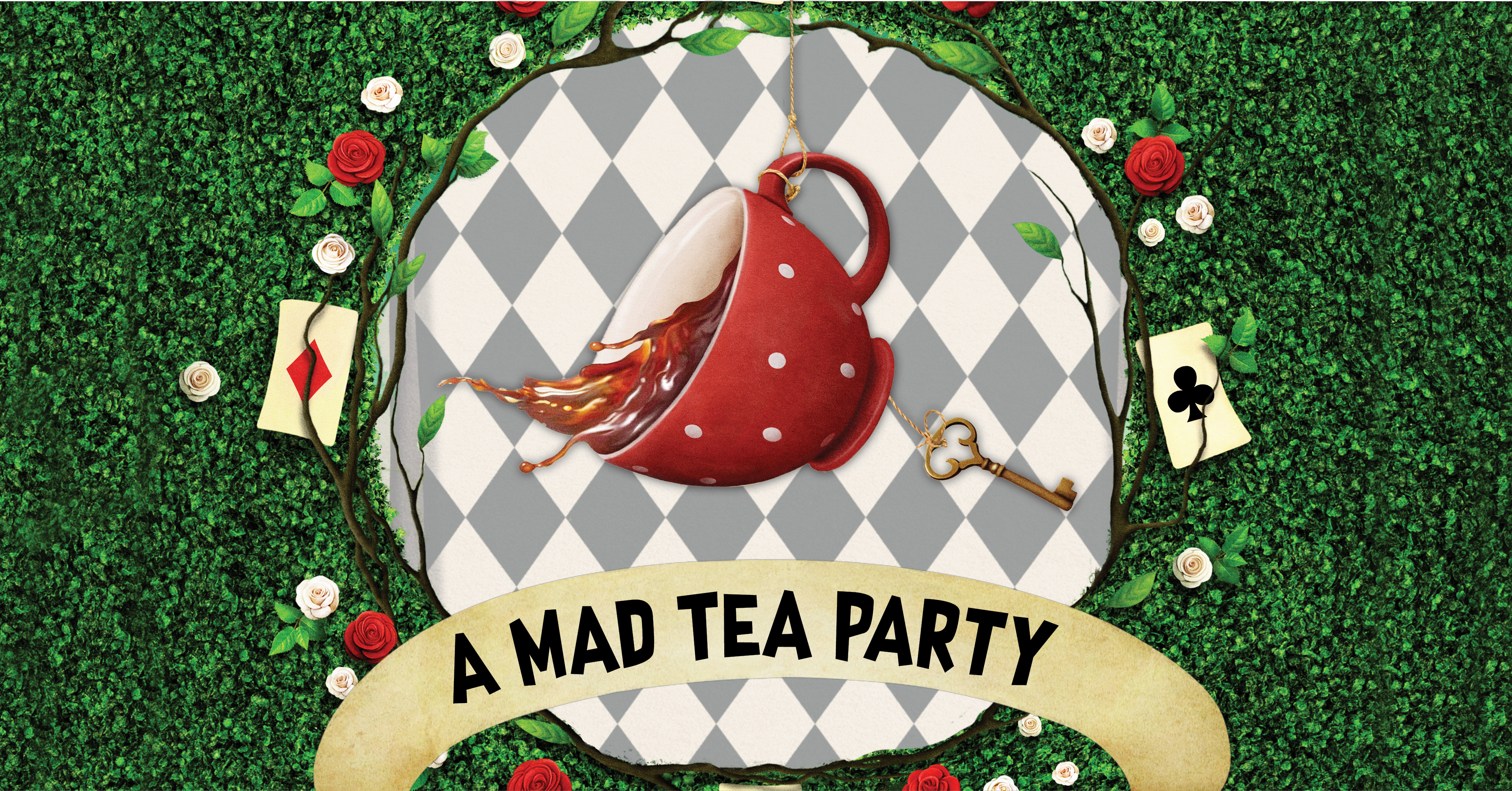 Swinging teacup with text A Mad Tea Party