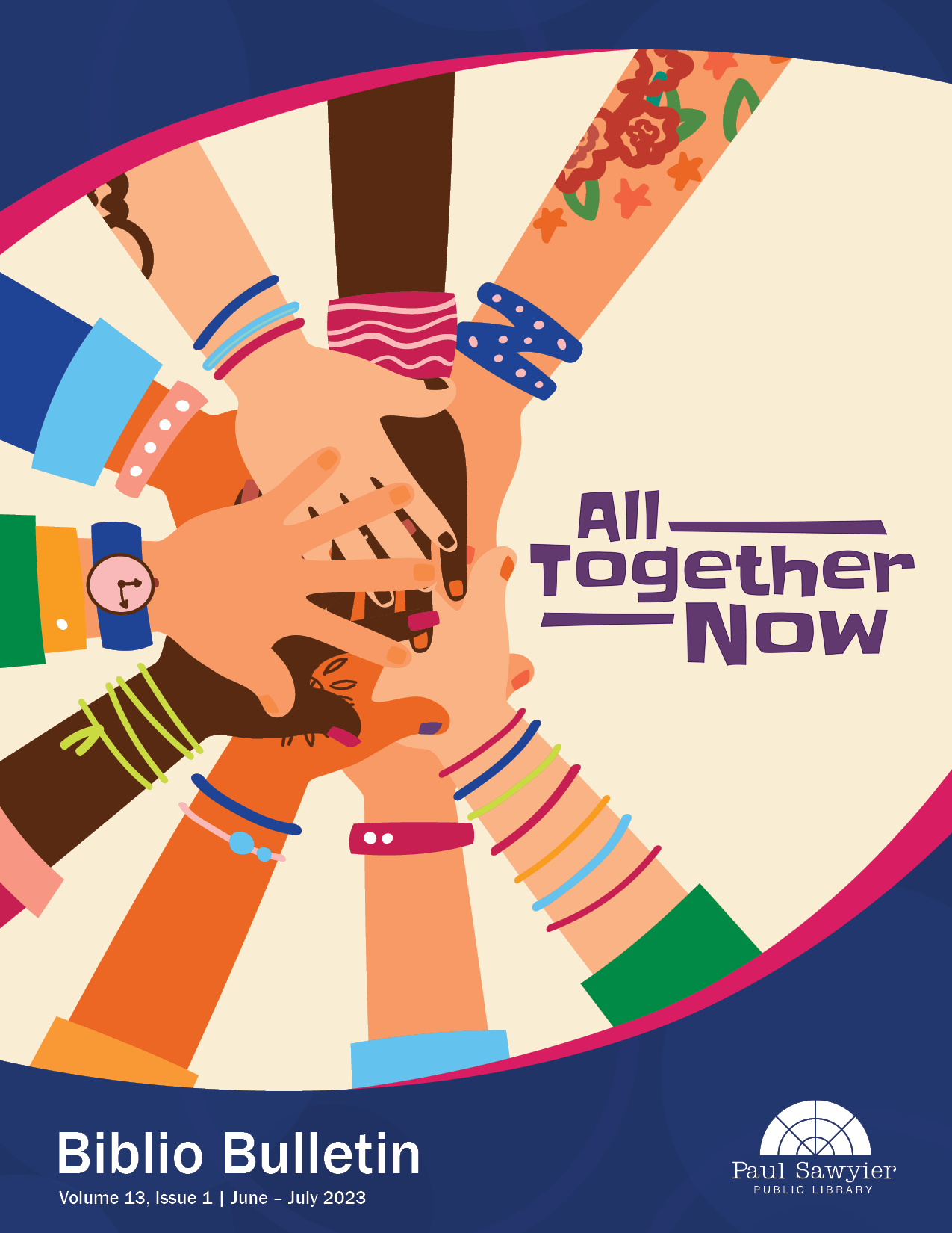 Summer Newsletter Cover - A Diverse Group of Hands Holding on to One Another