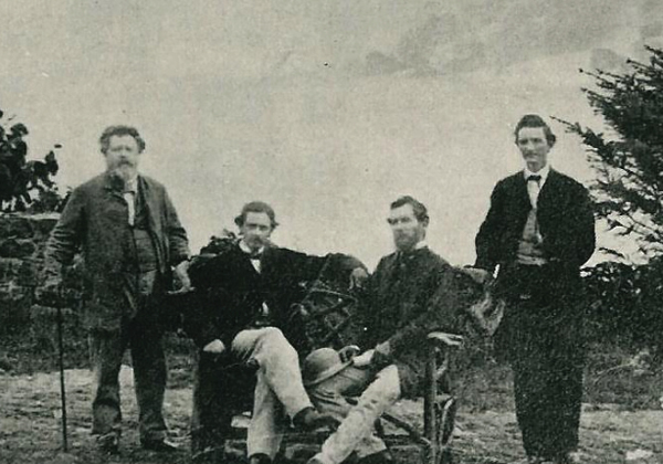 Photo of Confederate agents in front of Niagara Falls during the American Civil War