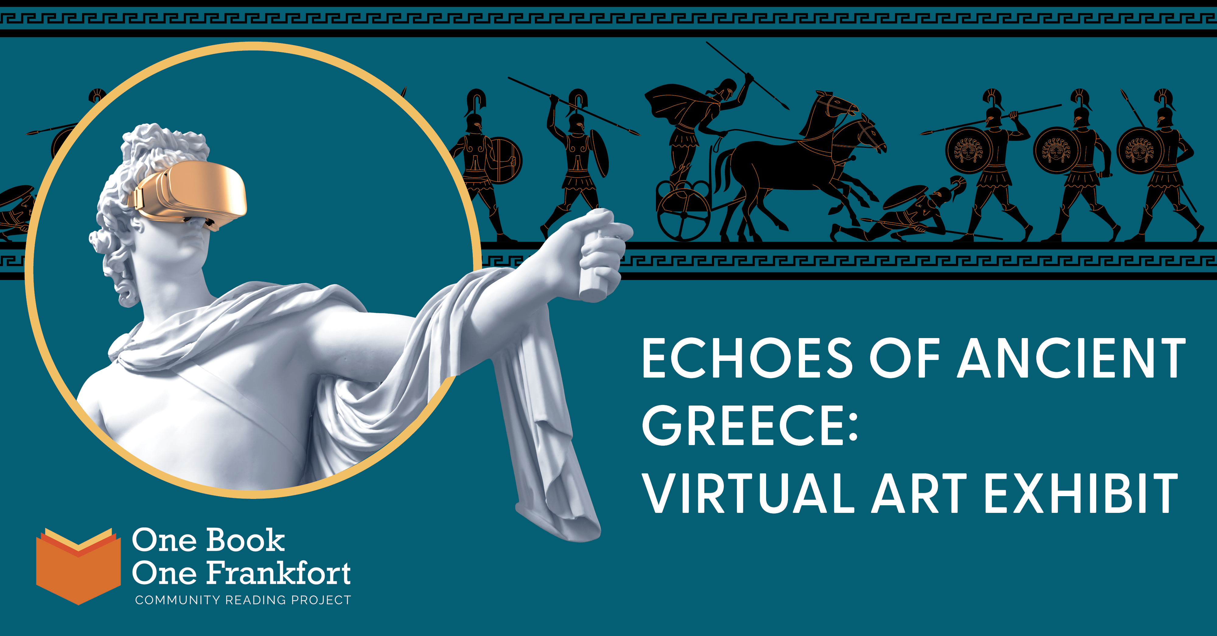 Greek statue wearing a virtual reality headset