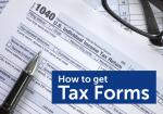 Image of paper form with text How to get Tax Forms