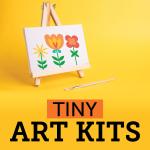 Text Tiny ART KITS with photo of a mini canvas with flowers