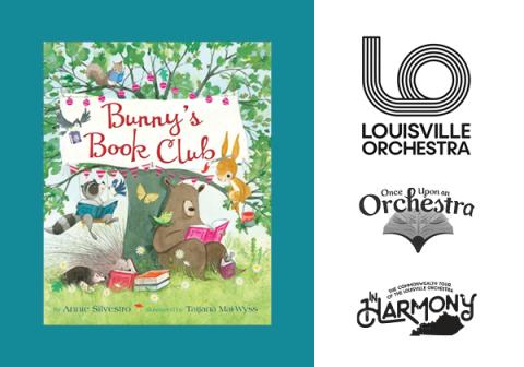 Book Cover of Bunny's Book Club and Louisville Orchestra Logos