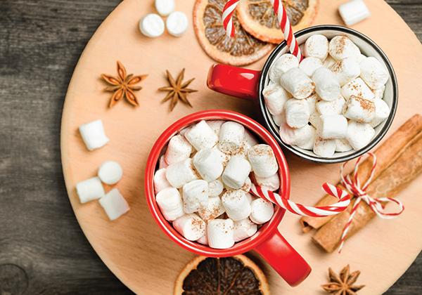 Cups of hot chocolate with marshmallows